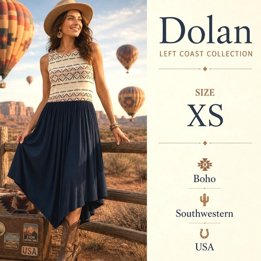 Anthropologie Dolan Dress Womens XS Navy Southwestern Aztec Boho Coastal USA